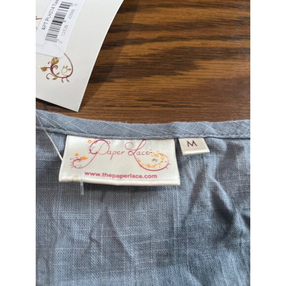 Paper Lace light blue tree quarter bell sleeved embroidered crocheted top size M - Picture 4 of 12